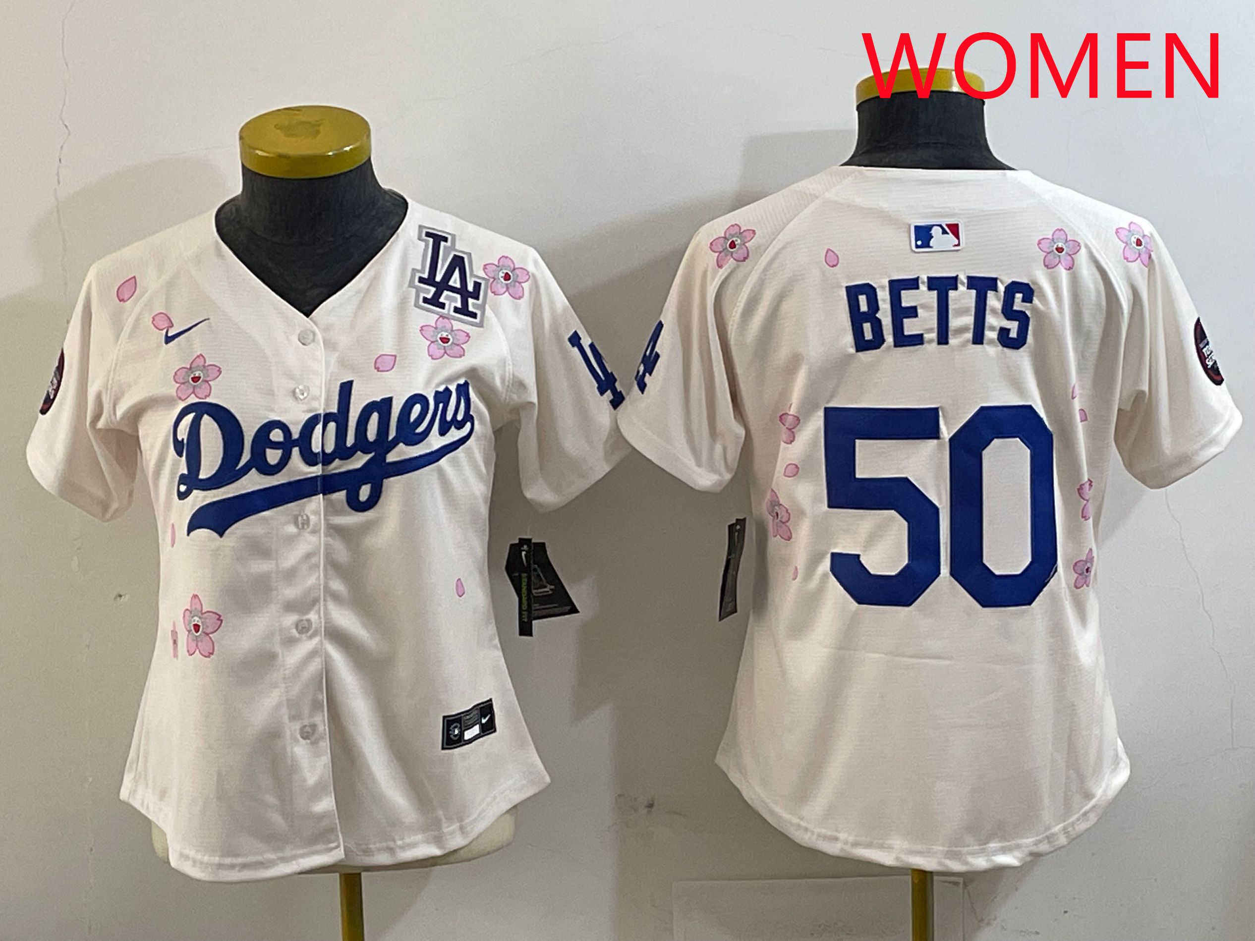 Women Los Angeles Dodgers #50 Betts Cream Sakura Edition 2025 Nike MLB Jersey style 5